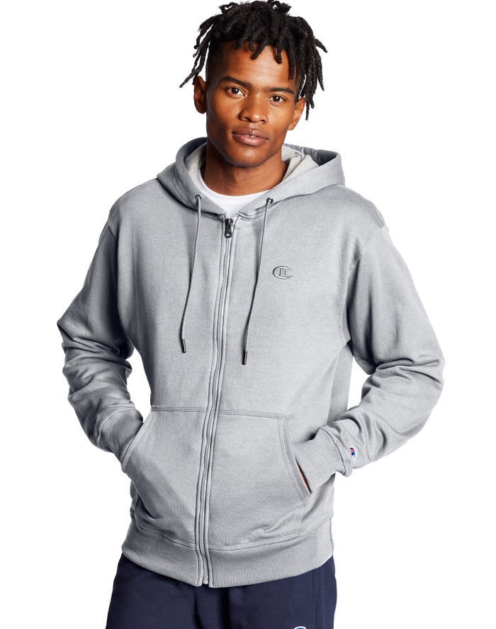 Champion Powerblend Fleece Full Zip C Logo - Miesten Harmaat Huppari - Suomi 8510427-BC